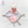 Doudou plat Licorne grelot rose blanc rayé gris TOM & KIDDY