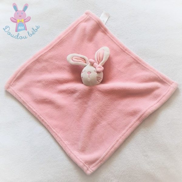 Doudou plat Lapin rose blanc nœud PRIMARK EARLY DAYS