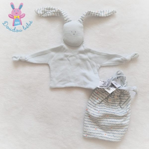 Doudou plat Lapin bleu + sac PETIT BATEAU