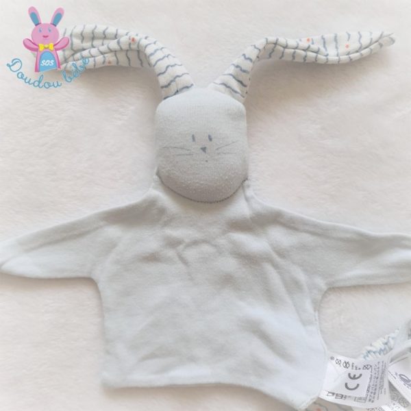 Doudou plat Lapin lange bleu blanc rayé étoiles + sac PETIT BATEAU – Image 2