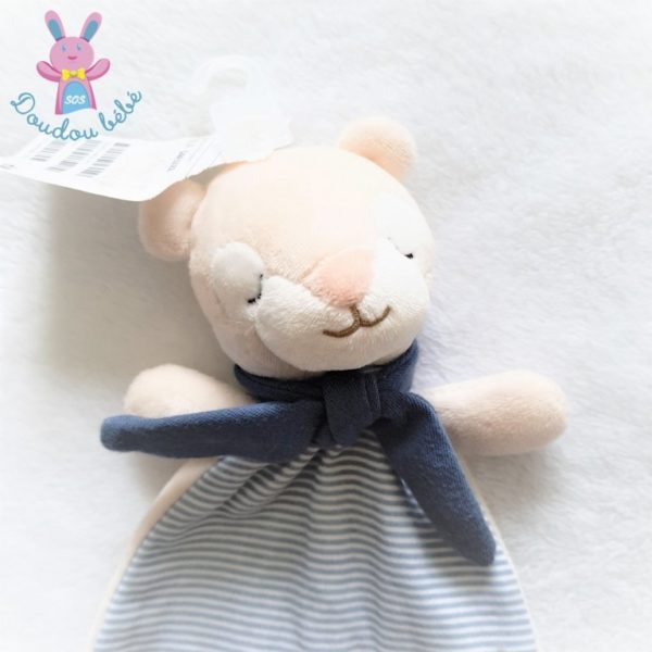 Doudou plat Ours Mouton rayé bleu blanc écharpe H&M – Image 2