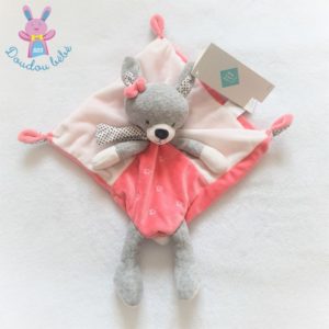 Doudou plat Lapin rose blanc et gris étoiles TEX BABY