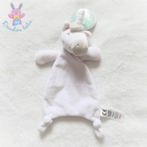 Doudou plat Licorne blanc rose et gris SASS & BELLE