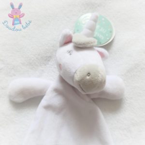 Doudou plat Licorne blanc rose et gris SASS & BELLE