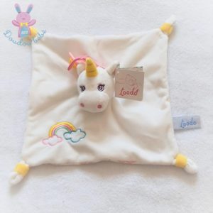 Doudou plat Licorne coloré blanc arc en ciel nuages TOODO