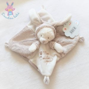 Ours plat “mon doudou” déguisé en Lapin beige chiné blanc NICOTOY