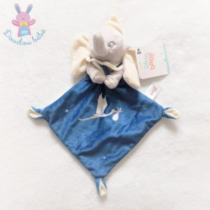 Doudou plat éléphant Dumbo bleu gris blanc cigogne étoiles DISNEY