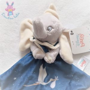 Doudou plat éléphant Dumbo bleu gris blanc cigogne étoiles DISNEY