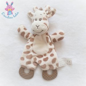 Doudou plat Girafe blanc marron crème dentition ACTION