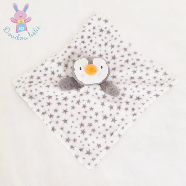 Doudou plat Pingouin polaire gris blanc étoiles BABYGRO