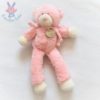 Doudou OURS bonbon fourrure toute douce rose et velours blanc cassé