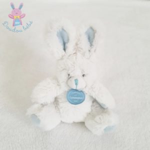 Doudou hochet Lapin blanc bleu DOUDOU ET COMPAGNIE