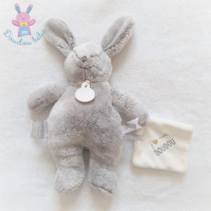 Lapin perle gris mouchoir blanc J’aime mon DOUDOU ET COMPAGNIE