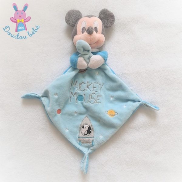 Doudou plat Mickey mouse bleu fusée étoiles DISNEY