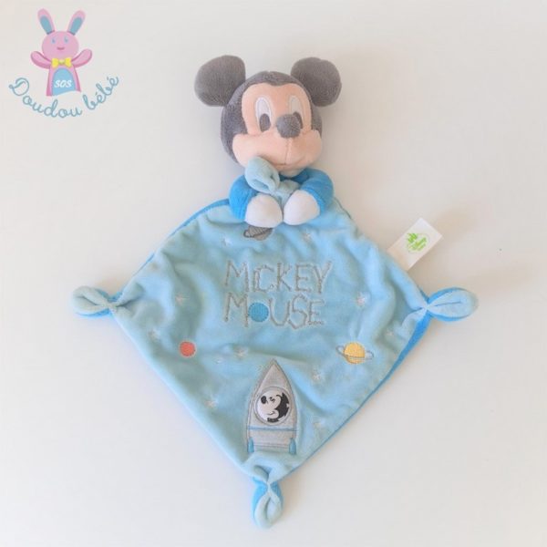 Doudou plat Mickey mouse bleu fusée étoiles DISNEY