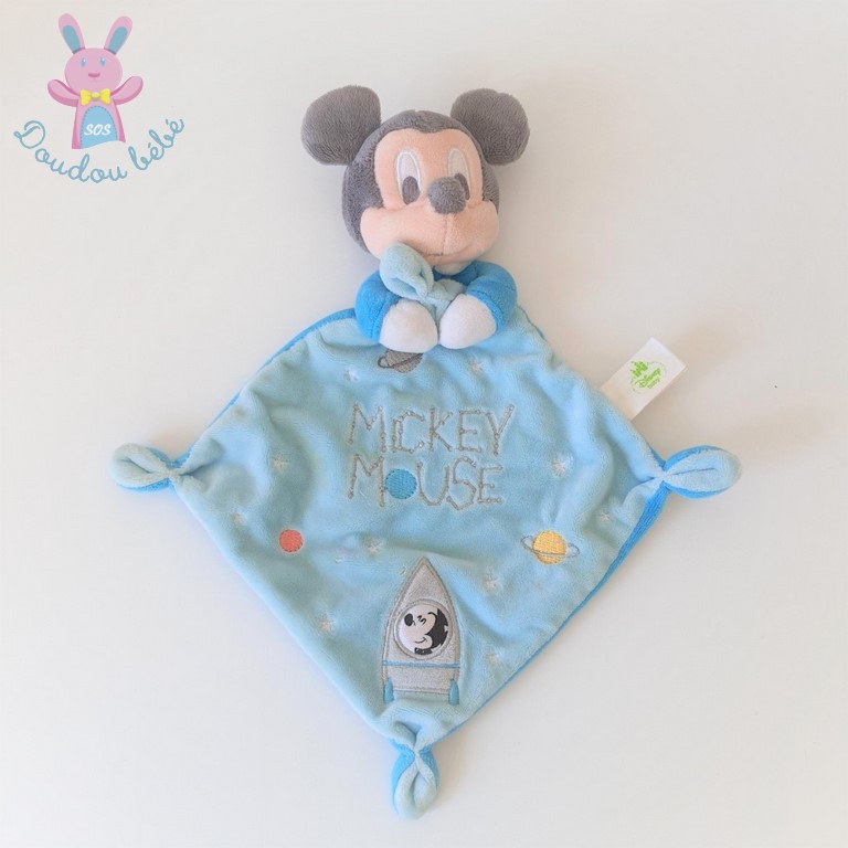 sos doudou Mickey Disney Nicotoy carré plat bleu phosphorescent