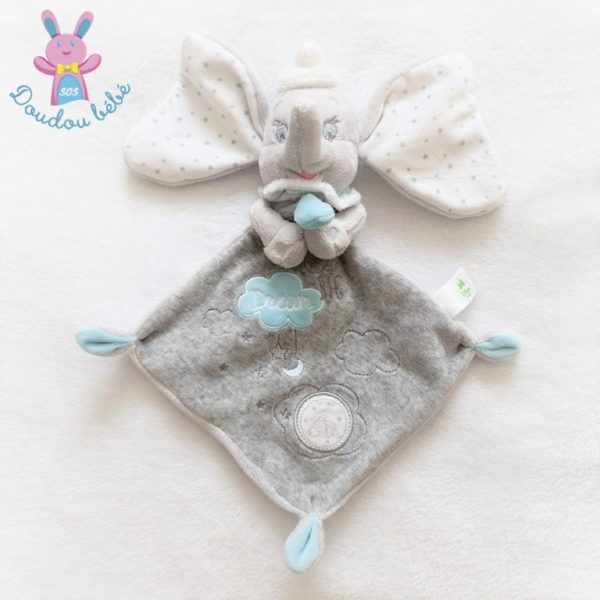 Doudou plat éléphant Dumbo gris blanc DISNEY