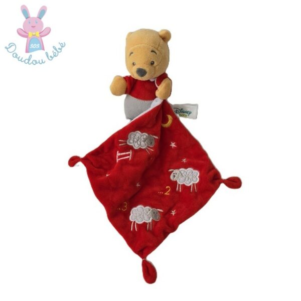 Doudou Winnie mouchoir gris blanc rouge 123 moutons étoiles DISNEY