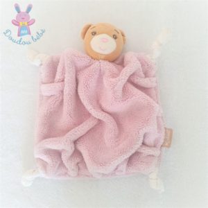 Doudou plat Ours plume rose pâle beige blanc KALOO