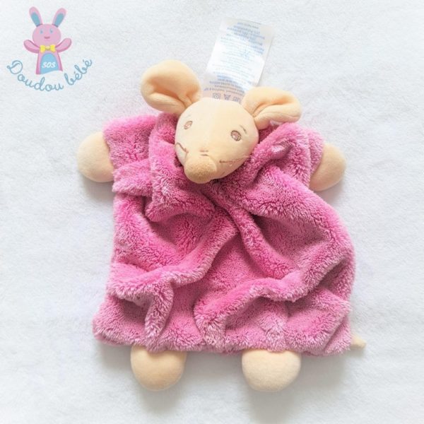 Doudou plat Souris plume beige polaire rose KALOO