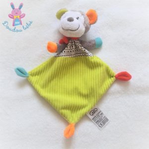 Doudou plat Singe vert gris et coloré MOTS D’ENFANTS