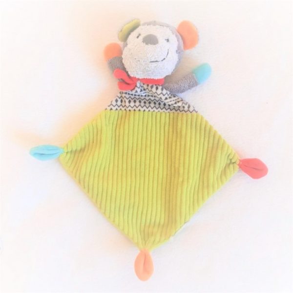 Doudou plat Singe vert gris et coloré MOTS D'ENFANTS