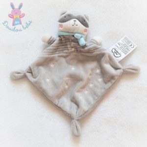 Doudou plat Raton Laveur gris rayé étoiles MOTS D’ENFANTS