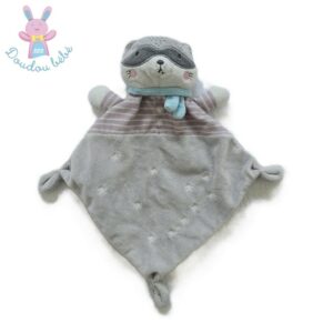 Doudou plat Raton Laveur gris rayé étoiles MOTS D’ENFANTS