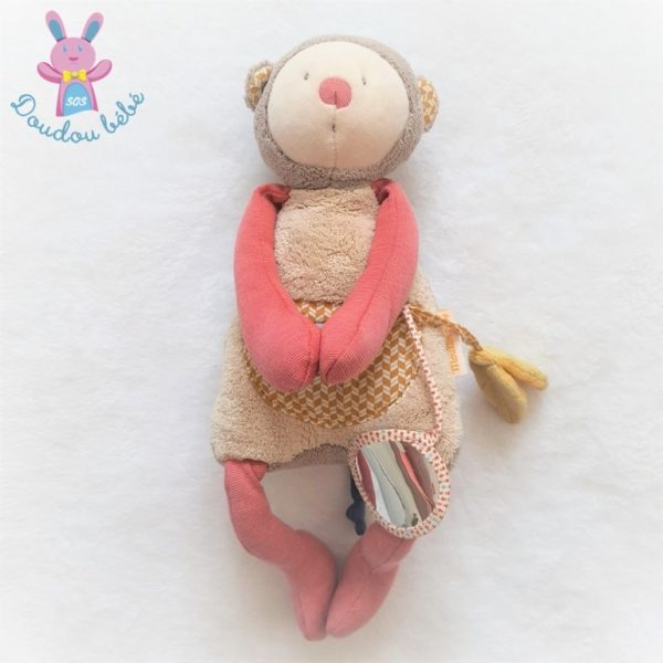 Doudou Singe d'activités Les Papoum beige rouge MOULIN ROTY – Image 2