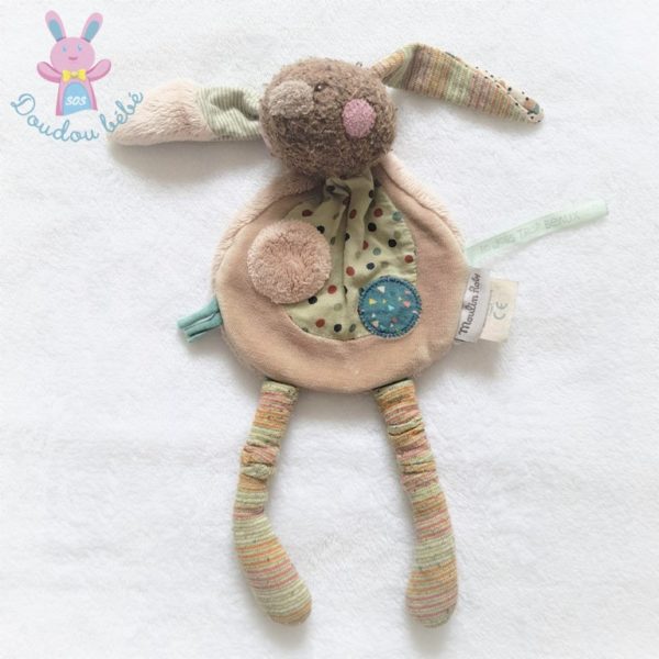 Doudou plat Lapin beige fantaisie Les jolis trop beaux MOULIN ROTY