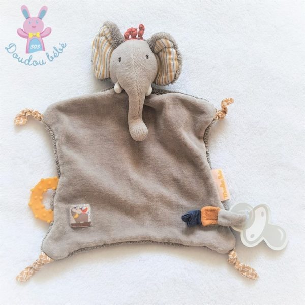 Doudou plat éléphant gris les Papoum MOULIN ROTY