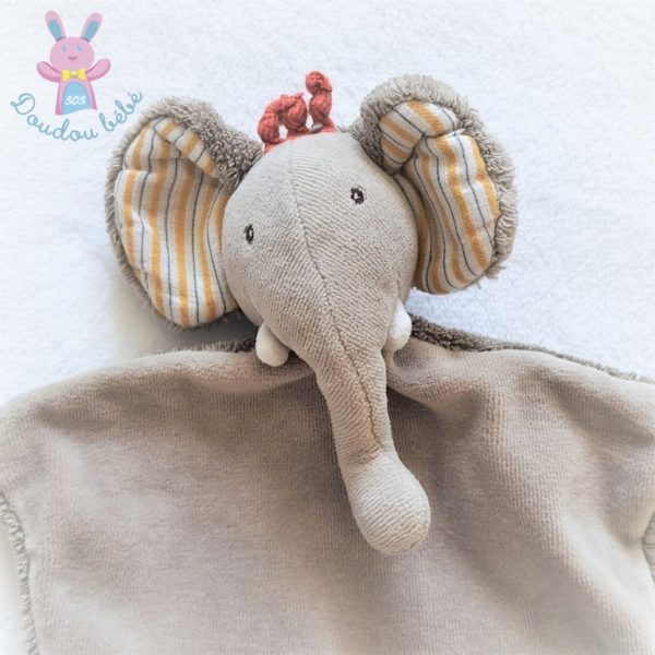 Doudou plat éléphant gris dentition Les Papoum MOULIN ROTY