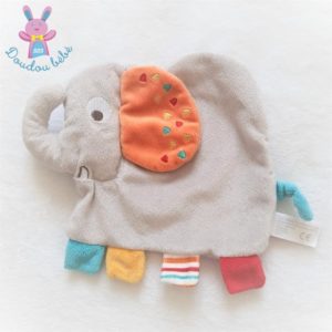 Doudou plat éléphant gris orange coloré SIMBA KIABI