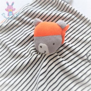 Doudou plat Ours Super Pirate rayé orange blanc noir gris ORCHESTRA