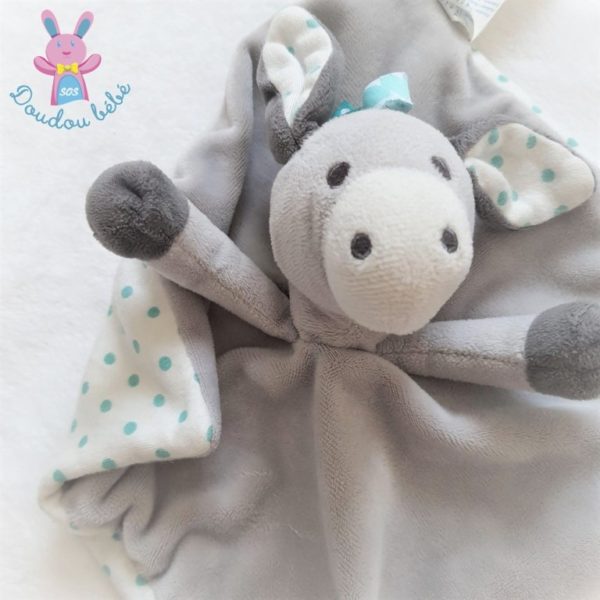 Doudou plat Ane gris blanc pois bleu OBAIBI OKAIDI – Image 3