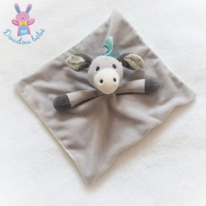 Doudou plat Ane gris blanc pois bleu OBAIBI OKAIDI