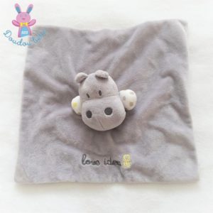 Doudou plat Hippopotame gris blanc Love Idea OBAIBI