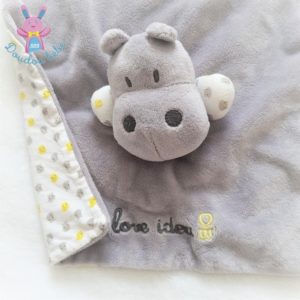 Doudou plat Hippopotame gris blanc Love Idea OBAIBI