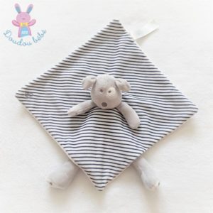 Doudou plat Chien gris rayé bleu blanc OBAIBI OKAIDI