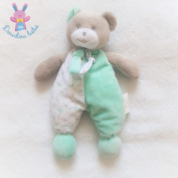 Doudou Ours bleu vert gris blanc Musti de MUSTELA