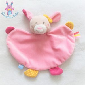 Doudou plat Lapin beige rose jaune papillon SUCRE D’ORGE