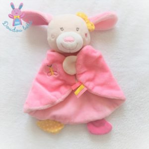 Doudou plat Lapin beige rose jaune papillon SUCRE D’ORGE