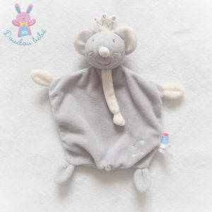 Doudou plat Souris gris et blanc couronne SUCRE D’ORGE