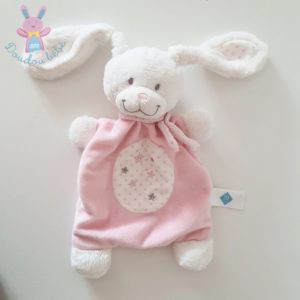 Doudou plat Lapin rose blanc étoiles rose argent TEX