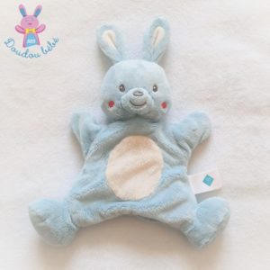 Doudou Lapin marionnette bleu blanc TEX BABY