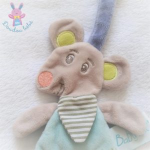 Doudou plat Souris Marceau bleu gris attache tétine BABY NAT