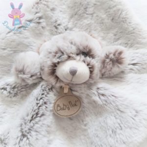 Doudou plat lapin blanc et taupe *Les Flocons* - BN051