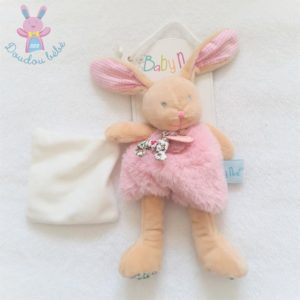 Doudou Lapin Poupi rose beige fleurs mouchoir blanc BABY NAT