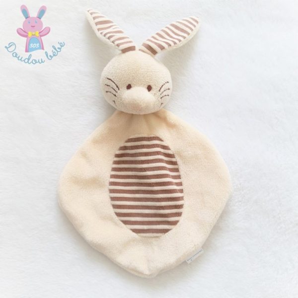 Doudou plat Lapin beige rayé marron DERMACTIVE