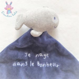 Doudou plat Poisson bleu gris « Je nage dans le bonheur » PAT & RIPATON